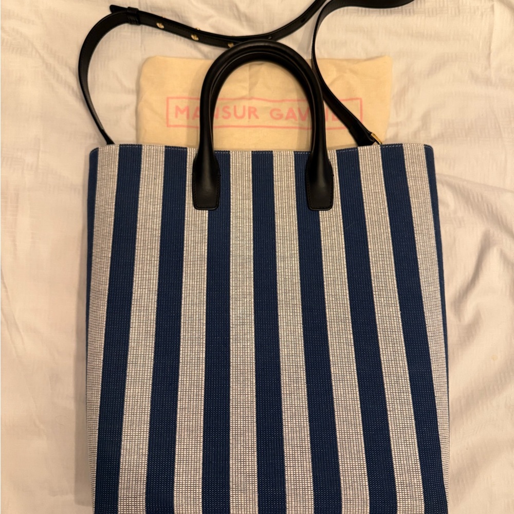Brand New! Mansur Gavriel Blue Tote Bag-Vertical Stripes+leather straps+dustbag